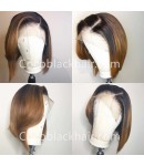Freya-Pre plucked Indian virgin ombre color short bob 13x6 glueless lace front wig