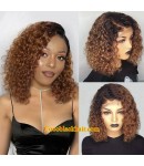 Emily44-Pre plucked ombre brown curly bob 360 wig Brazilian virgin hair