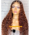 Angela 30-Ombre brown Wet Curly 5x5 HD lace closure wig Brazilian virgin human hair 