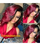 Angela48- 5x5 HD lace closure wig Ombre red wave style Pre-plucked