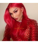 Candy-Malaysian virgin silky straight red color glueless lace front wig pre plucked hairline