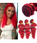 Brazilian virgin red color loose wave bundles wefts 