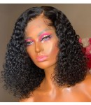 Emily75-pre plucked side part curly bob 360 wig Brazilian virgin