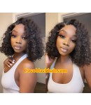 Angela 13-5x5 HD lace closure wig side parting deep curly bob 10A grade Brazilian virgin human hair 