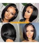 Angela 41-Side part layered Bob 5x5 HD lace closure wig Brazilian virgin hair Pre plucked