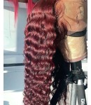 Brenda-Brazilian virgin Wine Red deep wave pre plucked lace wig