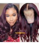 Amya-Brazilian virgin loose wave Wine Red pre plucked lace wig