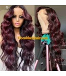 Leah-Brazilian virgin Wine Red with natural color roots Loose wave hair