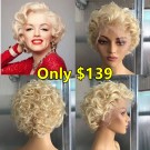 Adah-613 Blonde color pixie wave Brazilian virgin human hair glueless lace front wig