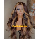 Emily99-Blonde higlights loose wave human hair 360 wig Pre plucked hairline 