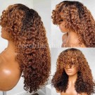 【on sale】Emily78 -Pre plucked brown bangs curly Brazailian virgin 360 wig 