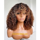 Emily85-Pre plucked 360 wig blonde highlight brown curly hair with bangs Brazailian virgin human hair 