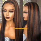 Angela 29-Brown highlights silk straight human hair 5x5 HD lace closure wig 