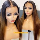 Emily90-Brazilian virgin Ombre Color Silk Straight Pre plucked 360 wig 