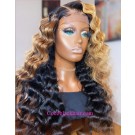 Emily81-Pre plucked 360 wig brown ombre wave Brazilian virgin human hair 
