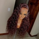 Leoo-Brazilian virgin dark Red natural wave lace front wig pre plucked hairline