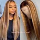 Lori-highlight brown silk straight pre plucked 360 wig Brazilian virgin human hair