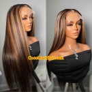Angela 45-Highlights color Silk straight 5x5 HD Skin melt lace closure wig Pre plucked hairline