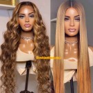 Angela 34-Honey blonde brown Silky Straight 5x5 HD lace closure human hair wig