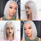 Molly-Silver gray straight bob human hair Glueless lace front wig 