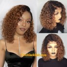 Emily44-Pre plucked ombre brown curly bob 360 wig Brazilian virgin hair