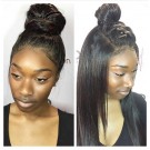 Polly-Silky Straight glueless lace front wig Brazilian virgin human hair bleached knots