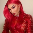 Candy-Malaysian virgin silky straight red color glueless lace front wig pre plucked hairline