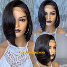 Angela 28-5x5 HD lace closure wig soft wave side parting bob Brazilian virgin human hair 