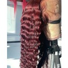 Brenda-Brazilian virgin Wine Red deep wave pre plucked lace wig