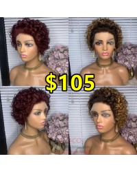 Cari-Curly pixie Glueless lace frontal wig Brazilian virgin human hair