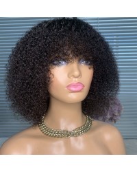 Janay-Short curly with bangs No lace machine made wig Brazilian virgin human hair wig 