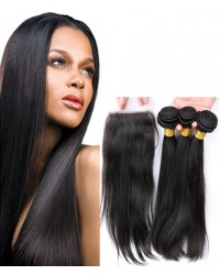 silk closure with 3 bundles silky straight Brazilian virgin