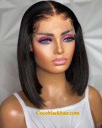 Angela 07-5x5 HD lace closure wig Straight Bob 10A grade Brazilian virgin human hair 