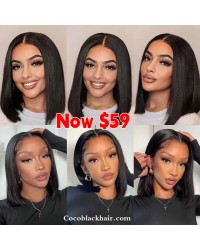 BOB01-Ready ship Brazilian virgin human hair straight bob lace front wig