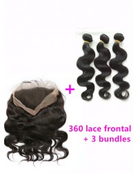 360 lace frontal with 3 wefts Brazilian virgin body wave