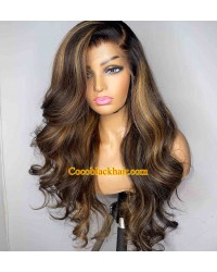 Missy-HD Lace 13x6 Wig Highlights Loose Wave Pre plucked Brazilian virgin human hair glueless lace front wig