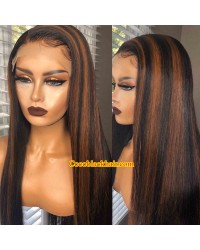 Angela 29-Brown highlights silk straight human hair 5x5 HD lace closure wig 