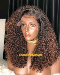 Emily97-Brown ombre full curls 360 wig Brazilian virgin hair Pre plucked hairline