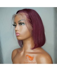 Dana-Burgundy bob Brazilian virgin pre plucked lace wig