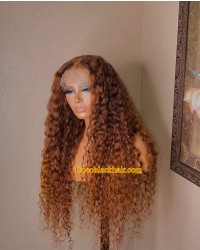 Berry-Cinnamon Brazilian Water Wave Pre plucked lace wig Pre plucked hairline 