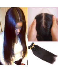 silk base closure & 3 bundles silky straight Chinese virgin