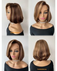 Angela 55-Highlight color side part bob Brazilian virgin human hair 5x5 HD lace closure wig 