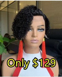 Alex-Curly pixie L parting Glueless lace front wig Brazilian virgin human hair