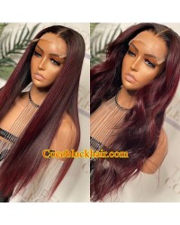 Angela 24-Dark red ombre color 5x5 HD lace closure wig Pre plucked hairline 10A grade Brazilian virgin human hair