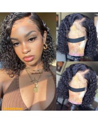 Emily27-Pre plucked deep curly bob 360 wig Brazilian virgin human hair