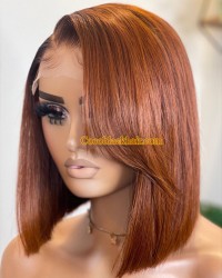 Angela42-Ginger brown side part bob 5x5 HD lace closure wig Pre plucked hairline 