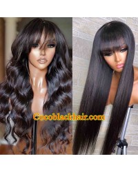 Angela 21-Silk straight bang wig loose wave bang wig 5x5 HD skin melt lace closure wig Brazilian virgin human hair