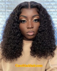 Angela 19-Curly Bob 5x5 HD lace closure wig Brazilian virgin human hair Pre plucked hairline