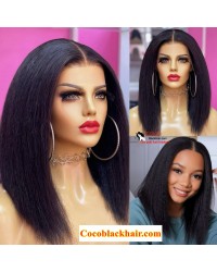Kash-Brazilian Virgin Human Hair Italian Yaki Blunt Cut 13x4 HD lace front wig Pre-plucked