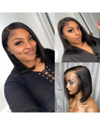 Sally- Virgin human hair Silk Straight Bob 13x6 HD lace front wig Pre plucked hairline
